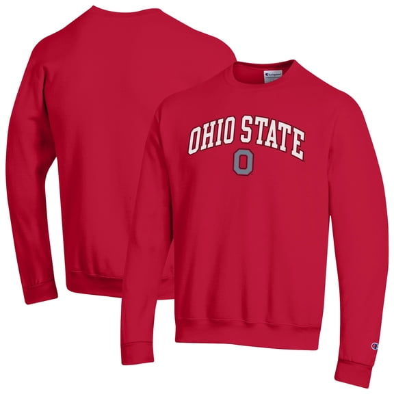 Men's-Champion  Scarlet Ohio State Buckeyes Arch Over Logo Pullover Sweatshirt