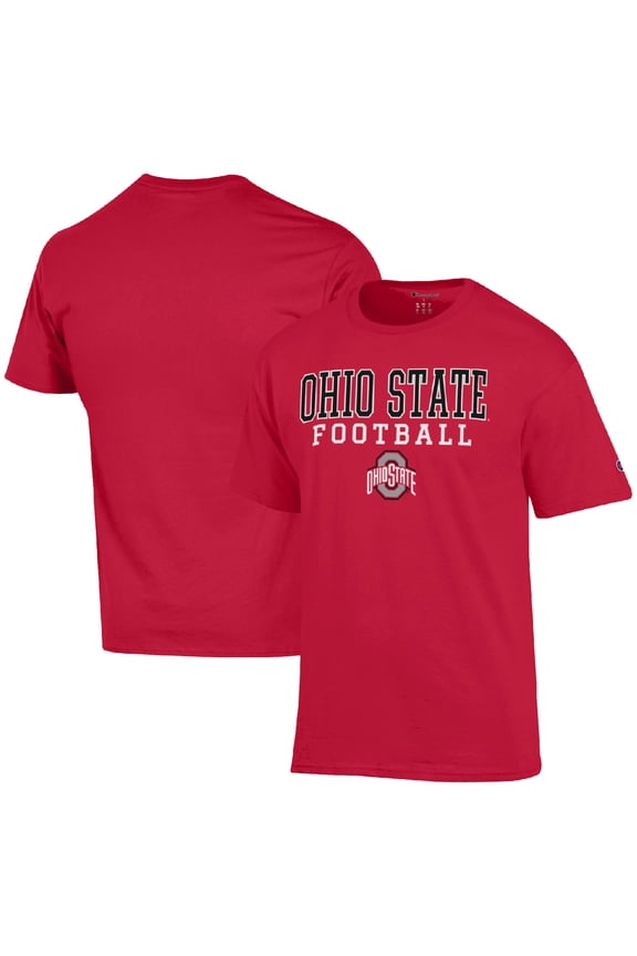 Men's Champion Scarlet Ohio State Buckeyes Football Stack  T-Shirt