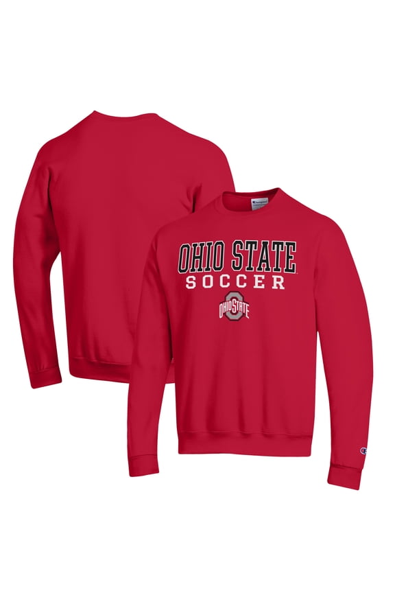 Men's Champion Scarlet Ohio State Buckeyes Soccer Stack Logo Powerblend Pullover Sweatshirt