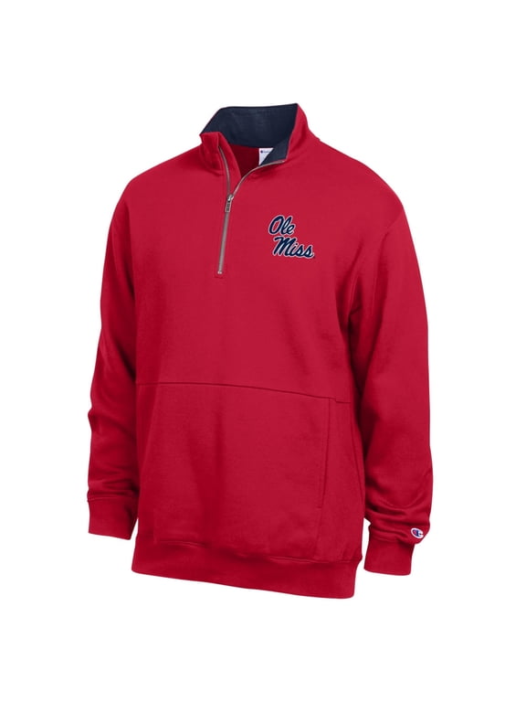 Men's Champion Scarlet Ole Miss Rebels Fleece Quarter-Zip Pullover