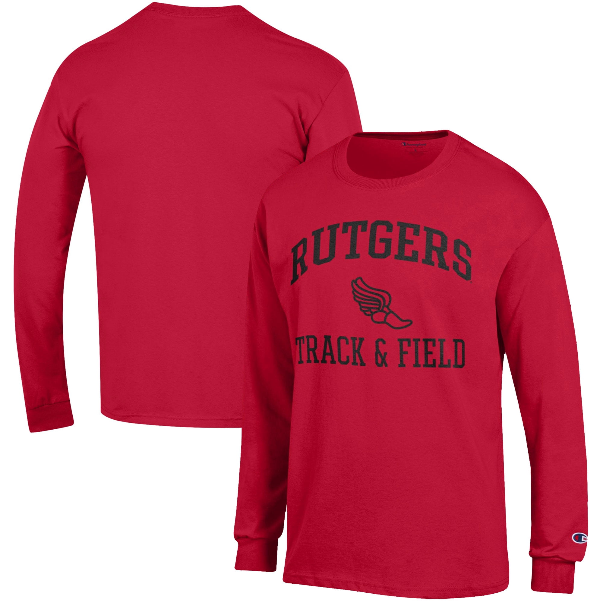 Men's Champion  Scarlet Rutgers Scarlet Knights Track & Field Icon Long Sleeve T-Shirt