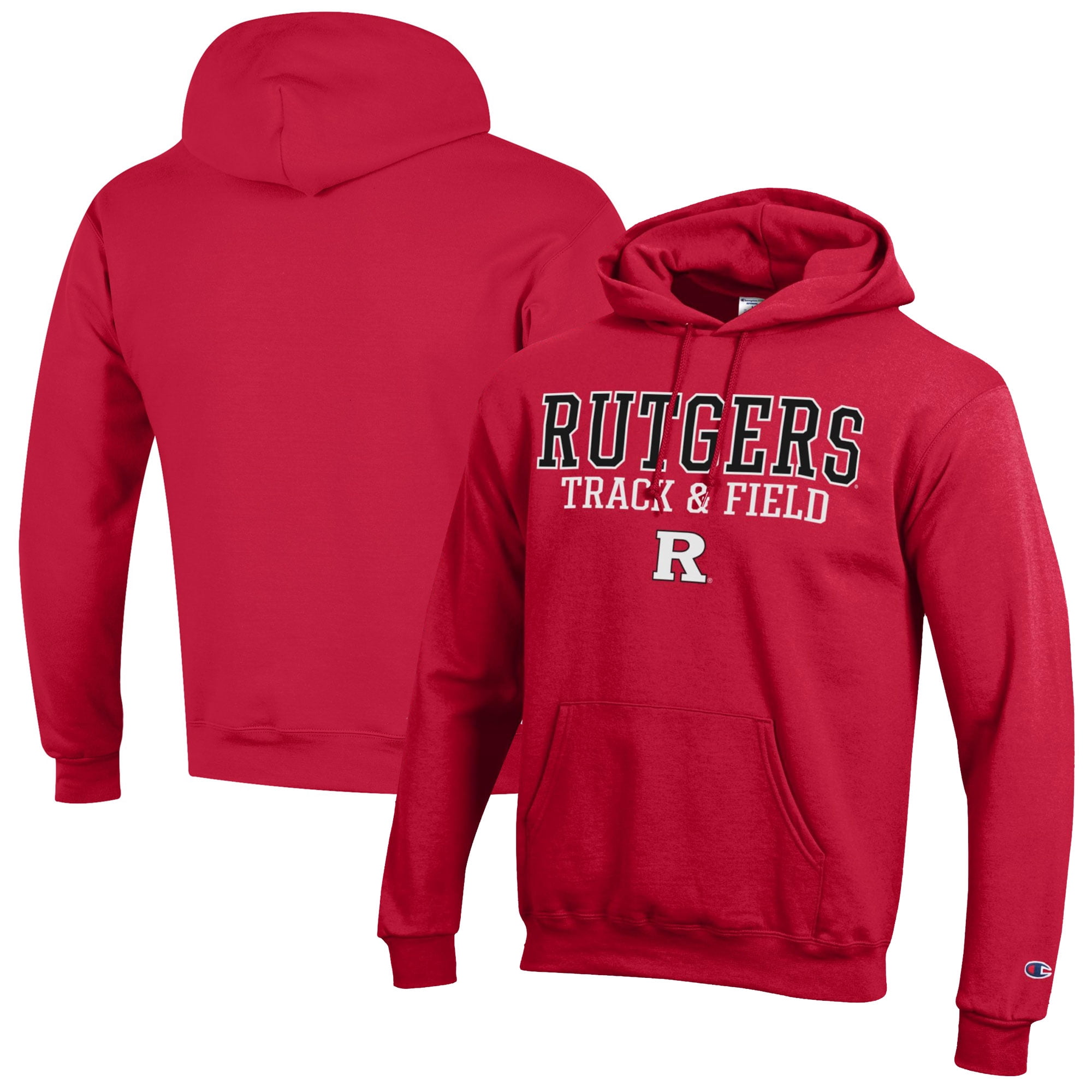 Men's Champion  Scarlet Rutgers Scarlet Knights Track & Field Stack Powerblend Pullover Hoodie