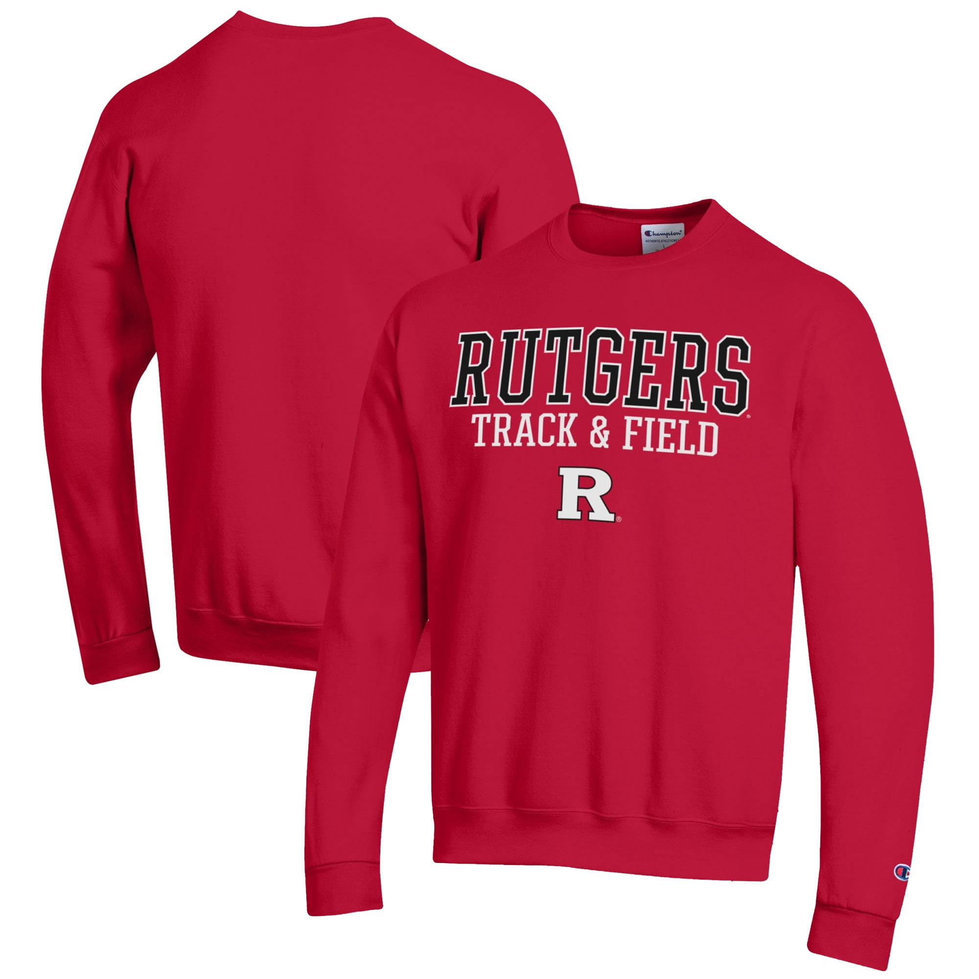 Men's Champion  Scarlet Rutgers Scarlet Knights Track & Field Stack Powerblend Pullover Sweatshirt