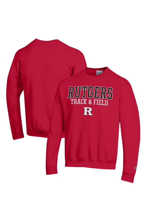 Men's Champion  Scarlet Rutgers Scarlet Knights Track & Field Stack Powerblend Pullover Sweatshirt