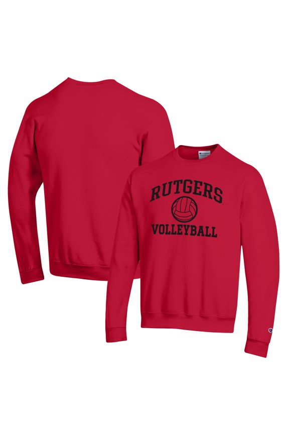 Men's Champion Scarlet Rutgers Scarlet Knights Volleyball Icon Powerblend Pullover Sweatshirt