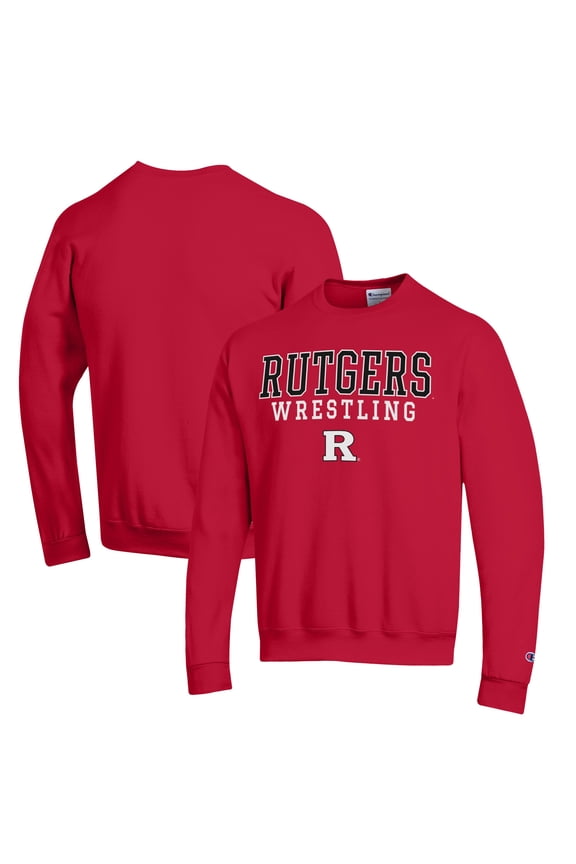 Men's Champion Scarlet Rutgers Scarlet Knights Wrestling Stack Powerblend Pullover Sweatshirt