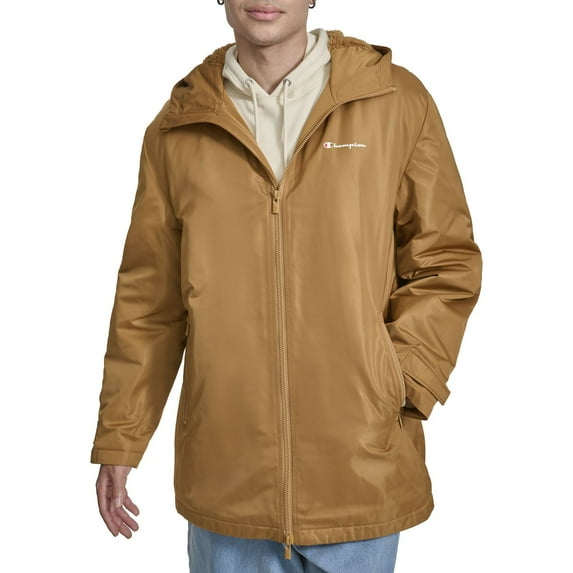 Men's Champion® Sherpa Lined Mid-Length Sideline Jacket With Hood Color: Tobacco Size: XL