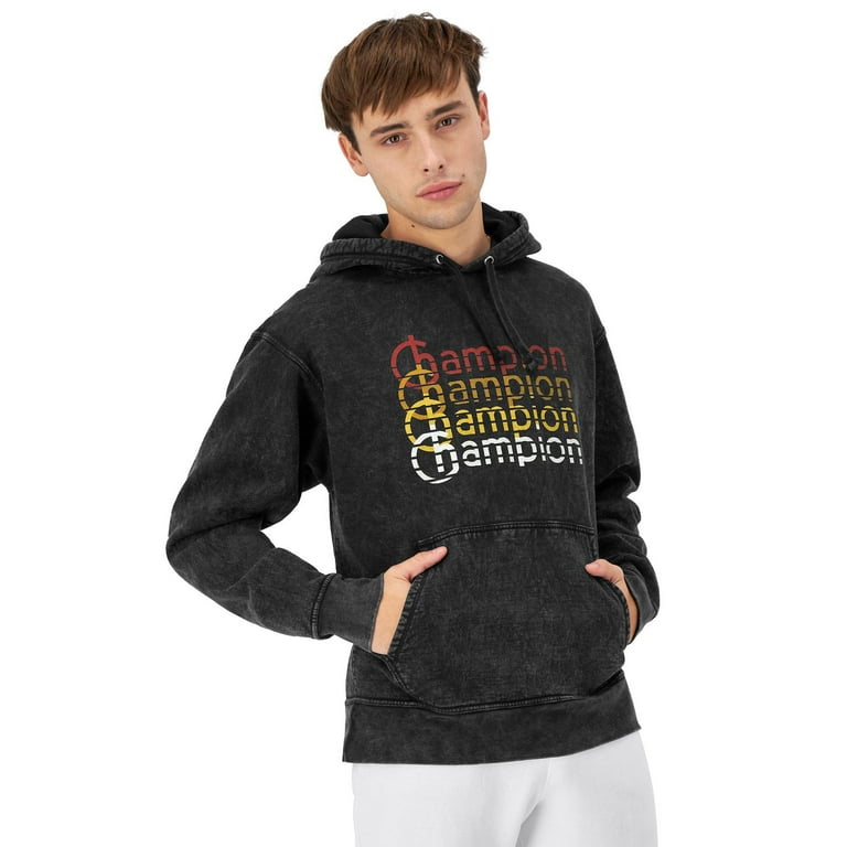 Men s Champion Stonewash Mineral Dye Retro Logo Graphic Hoodie Color Black Size XXL Walmart