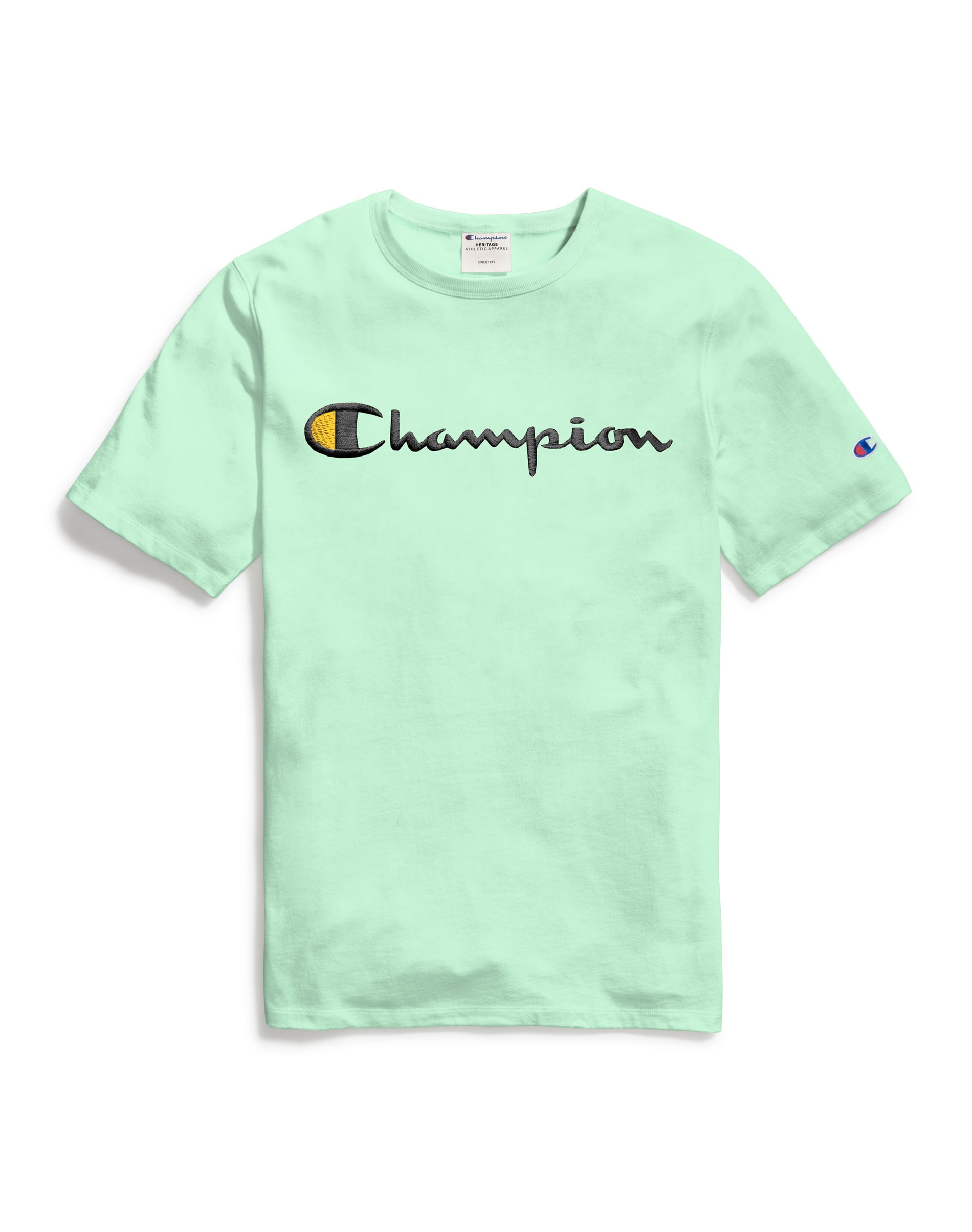 Men's Champion Tee, Script Logo Waterfall Green M - Walmart.com