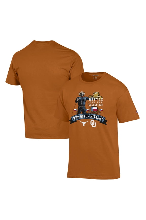 Men's Champion Texas Orange Texas Longhorns vs. Oklahoma Sooners Red River Rivalry Big Tex Battle For The Golden Hat