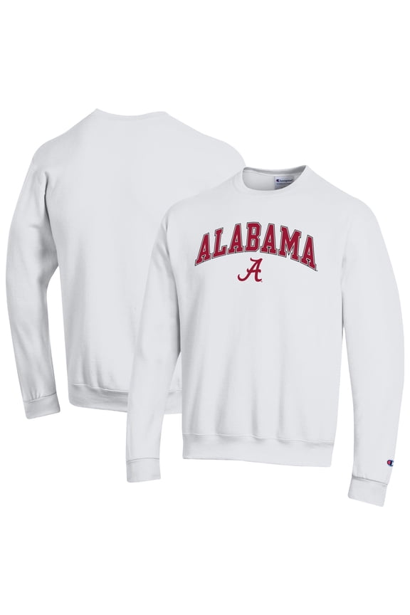 Men's-Champion  White Alabama Crimson Tide Arch Over Logo Pullover Sweatshirt