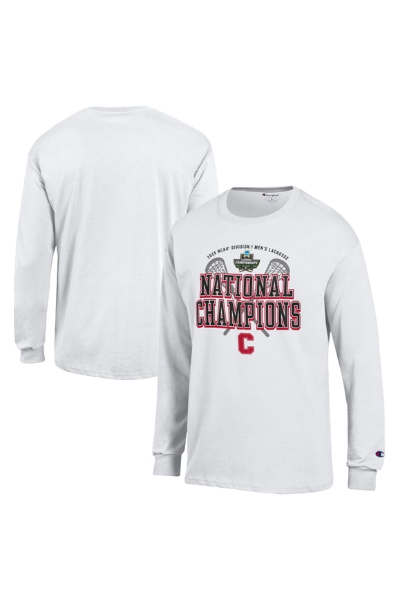 Men's Champion  White Cornell Big Red 2025 NCAA Men's Lacrosse National Champions Jersey Long Sleeve T-Shirt