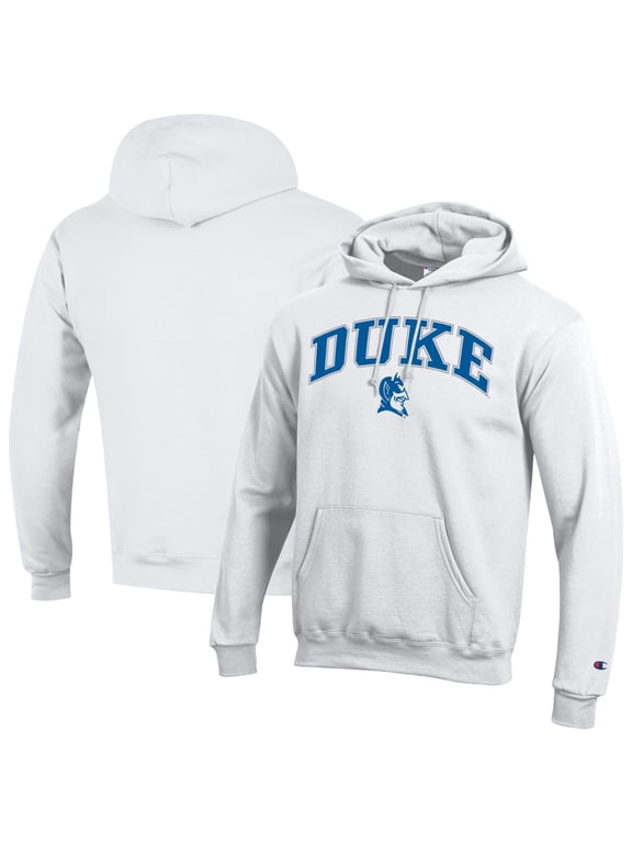 Men's-Champion White Duke Blue Devils Arch Over Logo Pullover Hoodie
