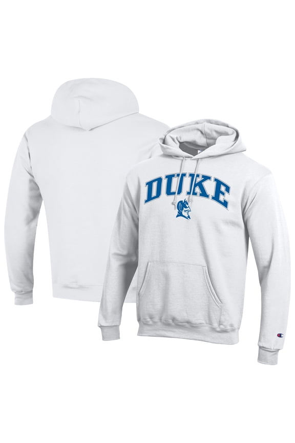 Men's-Champion White Duke Blue Devils Arch Over Logo Pullover Hoodie