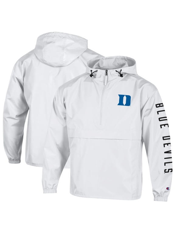 Men's Champion White Duke Blue Devils Cloud Packable Half-Zip Hooded Jacket