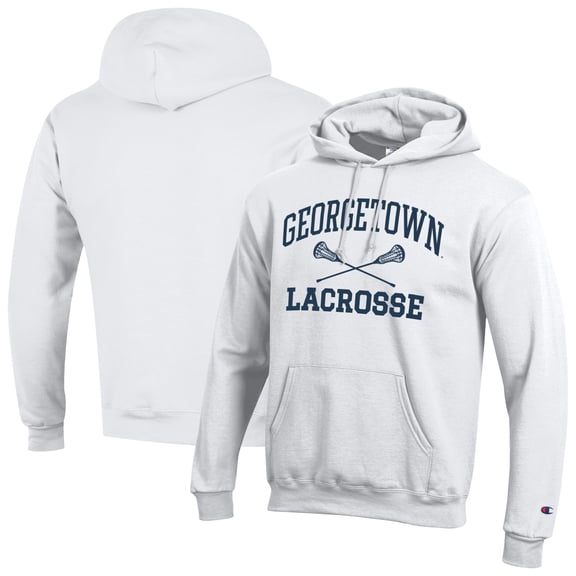 Men's Champion White Georgetown Hoyas Lacrosse Icon Powerblend Pullover Hoodie