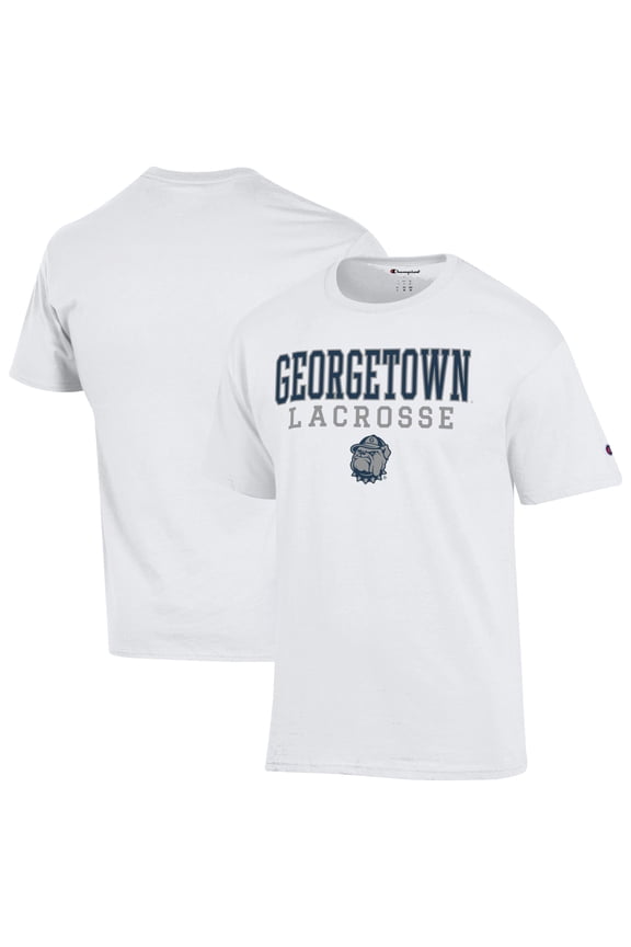 Men's Champion White Georgetown Hoyas Stacked Lacrosse T-Shirt
