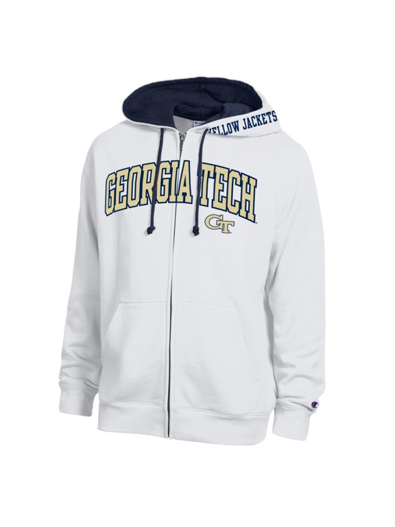 Men's Champion White Georgia Tech Yellow Jackets Arch Logo Full-Zip Fleece Hoodie