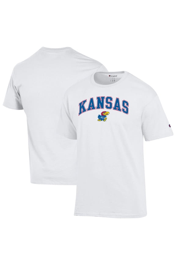 Men's-Champion  White Kansas Jayhawks Arched Logo T-Shirt