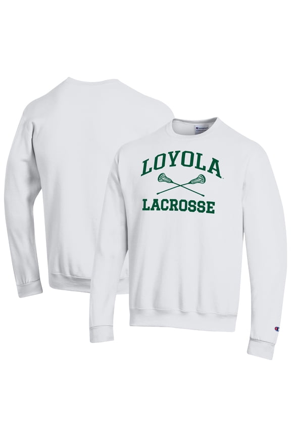 Men's Champion White Loyola Greyhounds Lacrosse Icon Pullover Sweatshirt