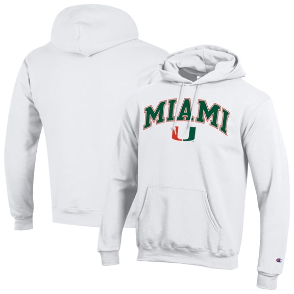 Men's-Champion White Miami Hurricanes Arch Over Logo Pullover Hoodie