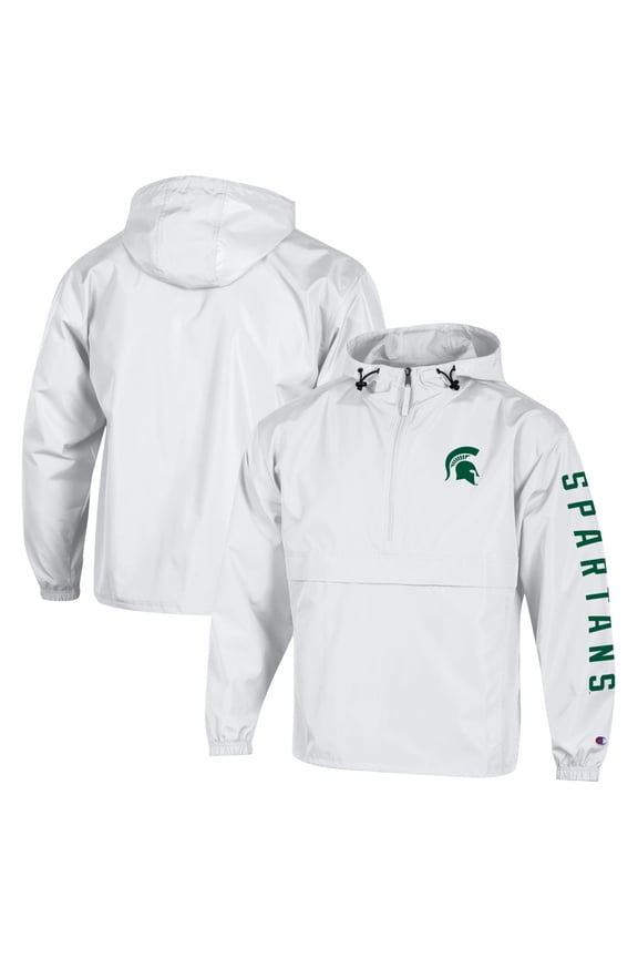Men's Champion  White Michigan State Spartans Cloud Packable Half-Zip Hooded Jacket
