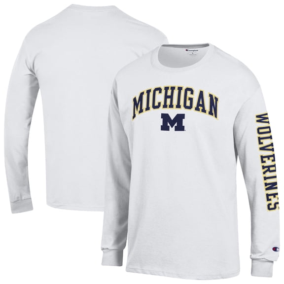 Men's Champion White Michigan Wolverines Arch Over Logo 2-Hit Long Sleeve T-Shirt