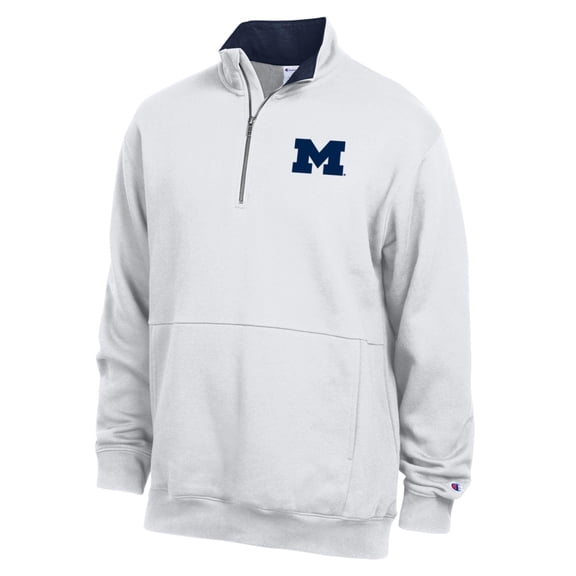 Men's Champion White Michigan Wolverines Fleece Quarter-Zip Pullover