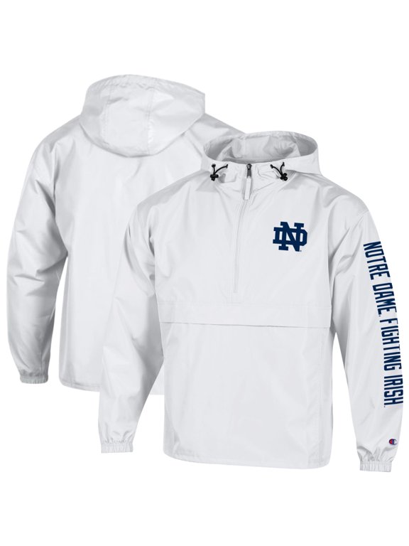 Men's Champion White Notre Dame Fighting Irish Cloud Packable Half-Zip Hooded Jacket