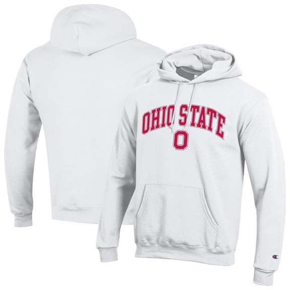 Men's-Champion  White Ohio State Buckeyes Arched Logo Fleece Pullover Hoodie