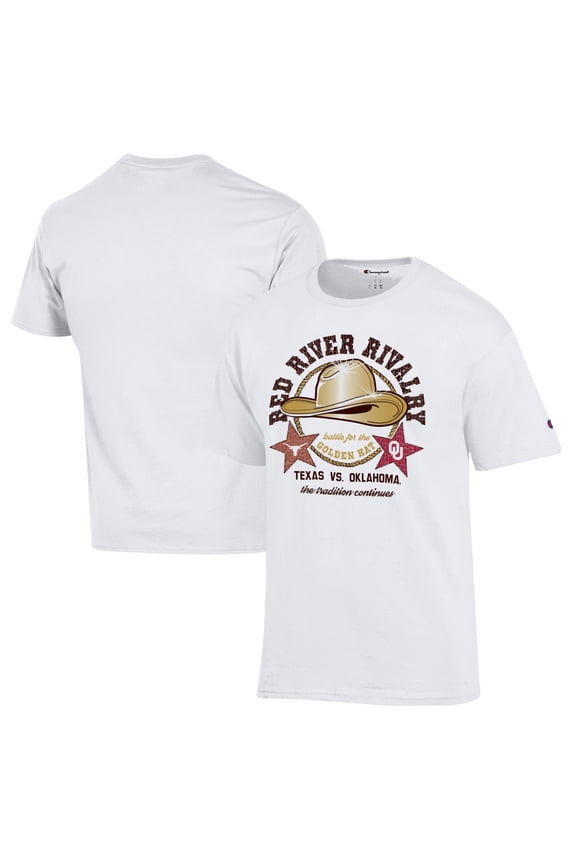Men's Champion White Texas Longhorns vs. Oklahoma Sooners Red River Rivalry Golden Hat Match Up T-Shirt