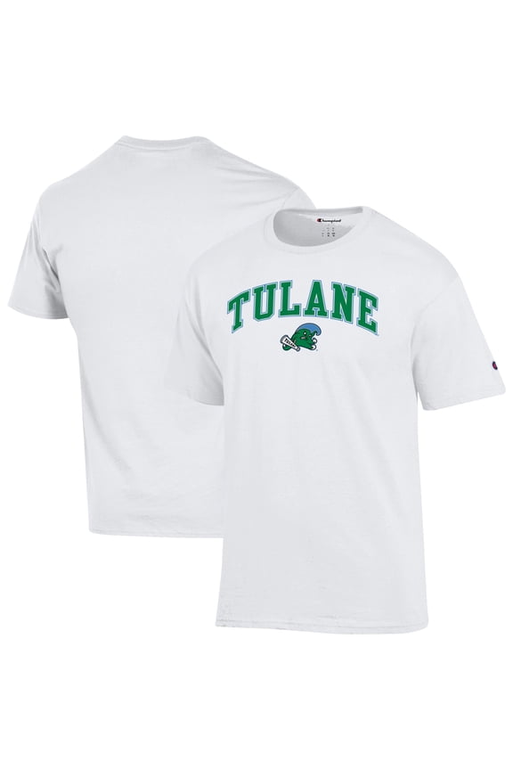 Men's-Champion  White Tulane Green Wave Arch Over Logo T-Shirt