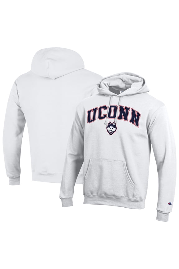 Men's-Champion White UConn Huskies Arched Logo Fleece Pullover Hoodie