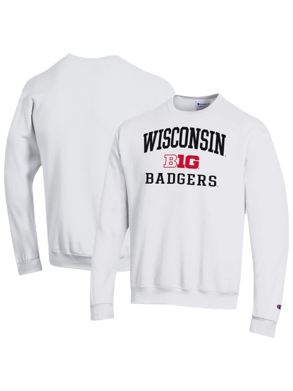 Men's Champion White Wisconsin Badgers Big Ten Powerblend Pullover Sweatshirt