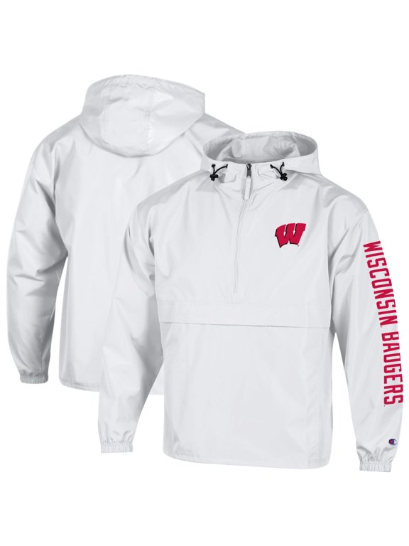 Men's Champion White Wisconsin Badgers Cloud Packable Half-Zip Hooded Jacket