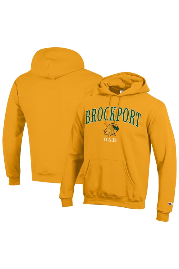 Men's Champion  Yellow SUNY Brockport Golden Eagles Arch Dad Eco Powerblend Hoodie