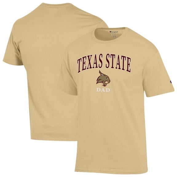 Men's Champion Yellow Texas State Bobcats Arch Dad Jersey T-Shirt