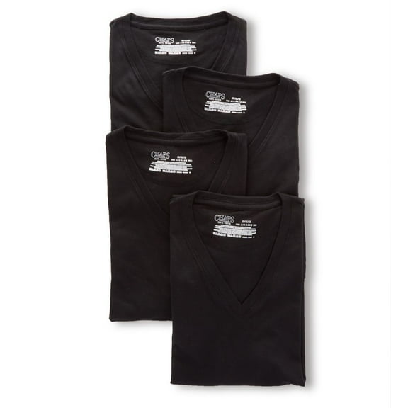 Men's Chaps CUVNP4 Essential V-Neck T-Shirts - 4 Pack (Black S)