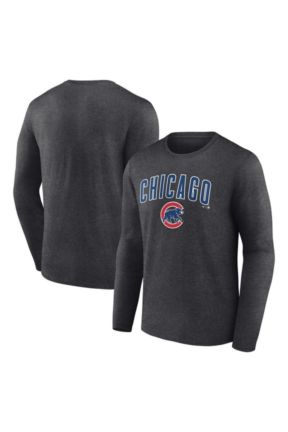 Men's Charcoal Chicago Cubs Team Lockup Long Sleeve T-Shirt