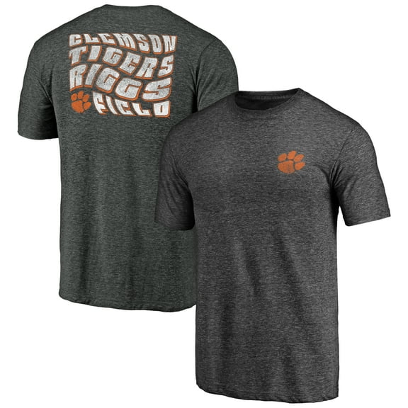 Men's Charcoal Clemson Tigers Wavy Logo Tri-Blend T-Shirt