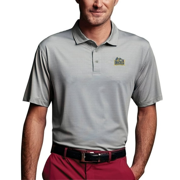 Men's Charcoal Drexel Dragons Vansport Pro Tonal Micro-Stripe Polo