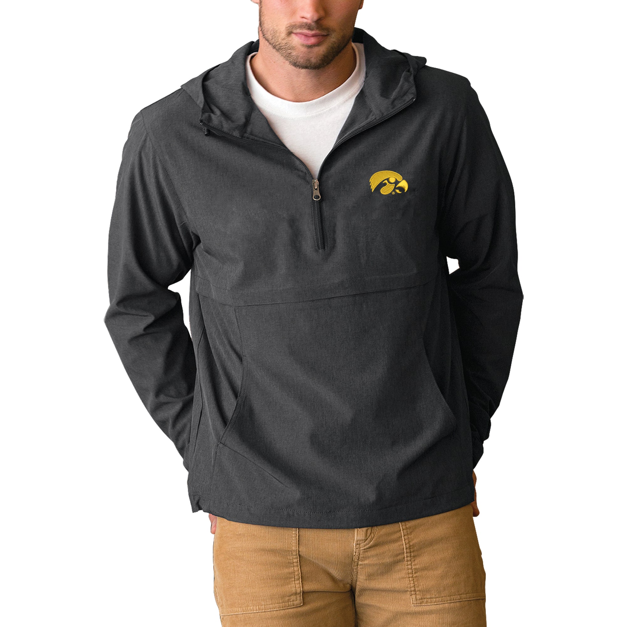 Men's Charcoal Iowa Hawkeyes Stretch Anorak Quarter-Zip Pullover Jacket - image 1 of 1