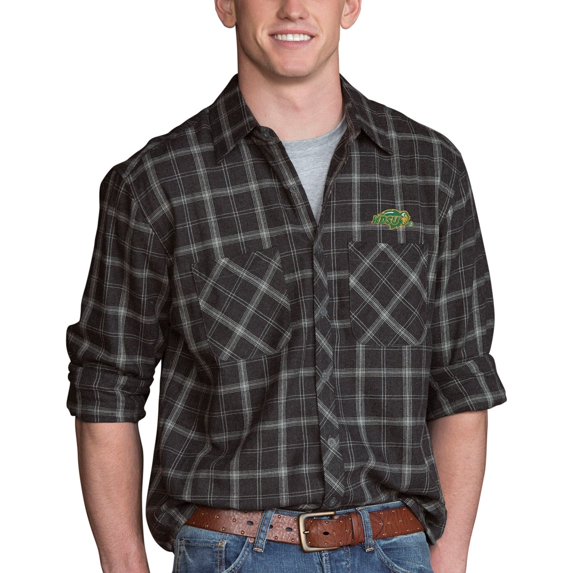 Men's Charcoal NDSU Bison Brewer Flannel Long Sleeve Shirt