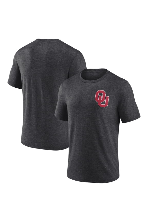 Men's Charcoal Oklahoma Sooners Left Distressed Logo Tri-Blend T-Shirt