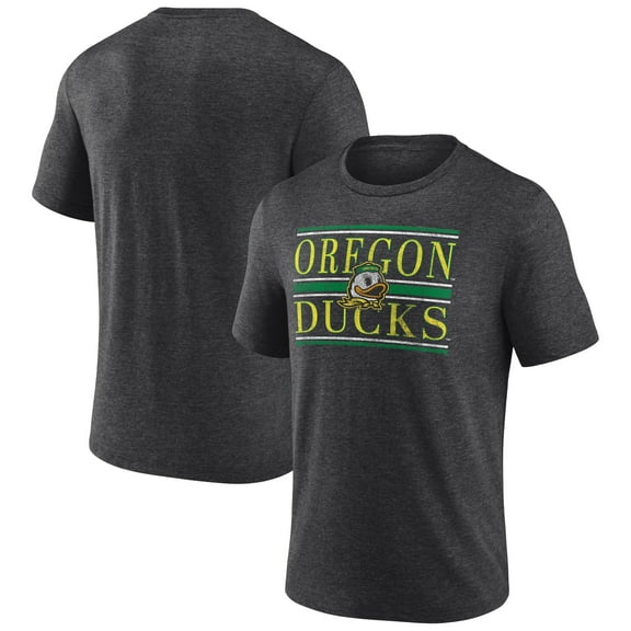 Men's Charcoal Oregon Ducks Double Stripe Tri-Blend T-Shirt