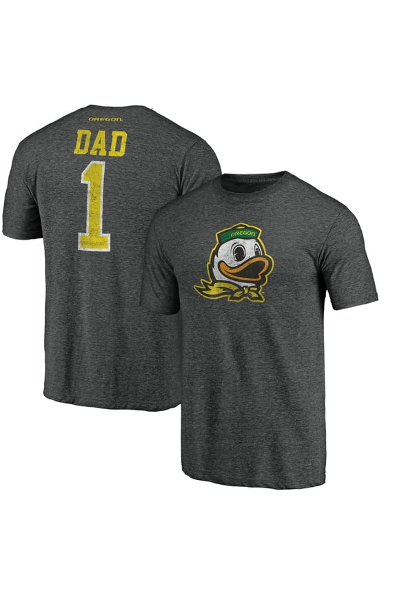 Men's Charcoal Oregon Ducks Greatest Dad Logo Tri-Blend T-Shirt