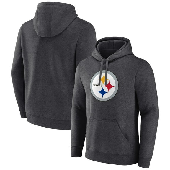 Men's Charcoal Pittsburgh Steelers Primary Team Logo Fitted Pullover Hoodie