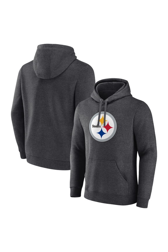 Men's Charcoal Pittsburgh Steelers Primary Team Logo Fitted Pullover Hoodie