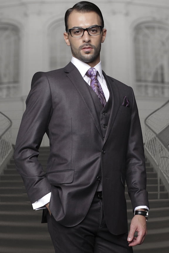 Men's  Charcoal Wool Suit with Pleats and Vest 40 Short