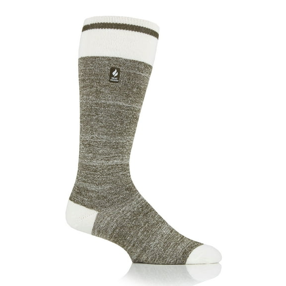 Heat Holders Men's Charlie ULTRA LITE Long Cream Block Twist Socks | Warm   Soft, Hiking, Cabin, Cozy at Home Socks | 3X Warmer Than Cotton Socks